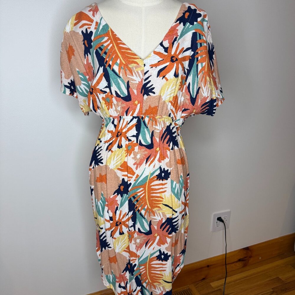 Roxy Flamingo Shades Tropical Floral Midi Dress Sundress Medium M